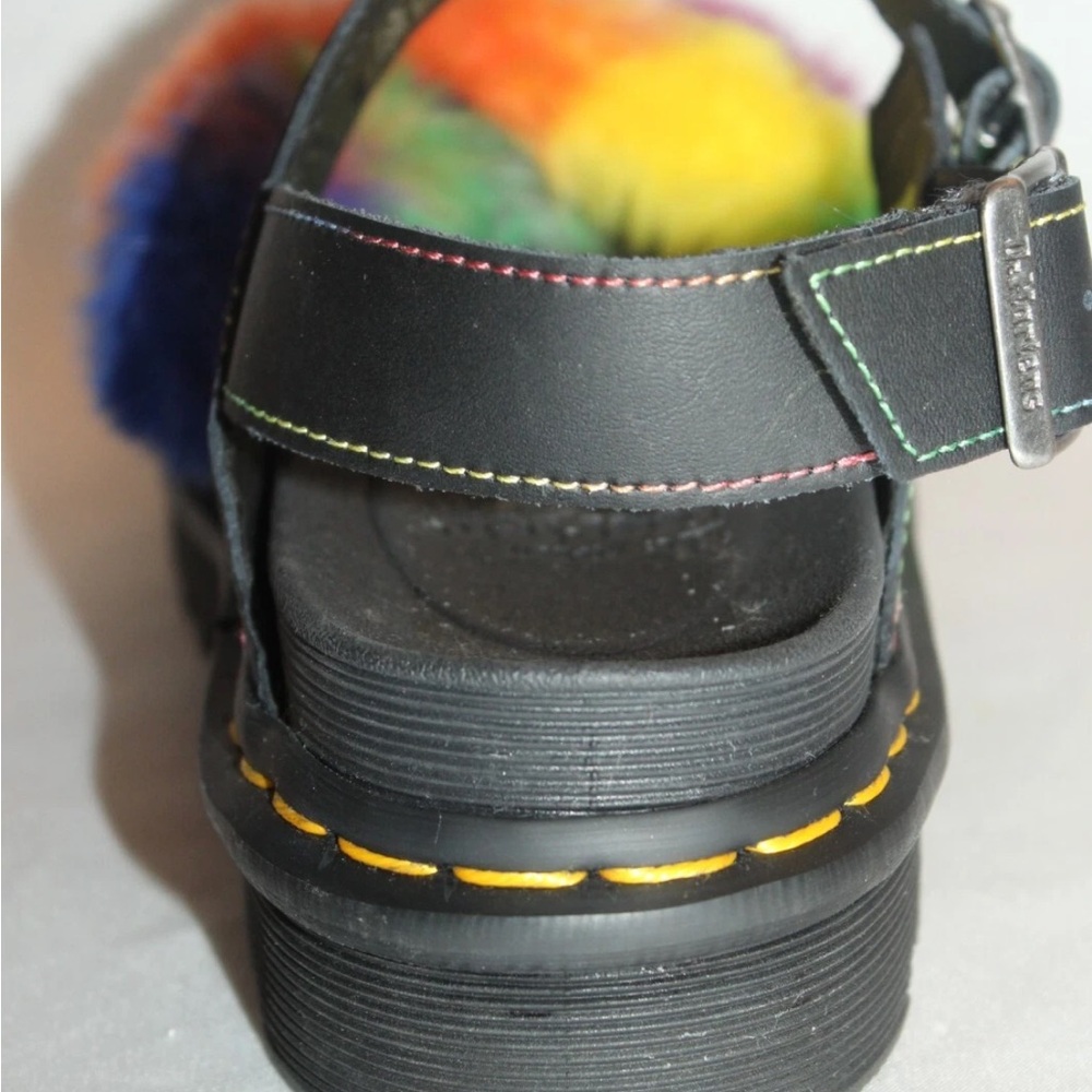 NEW! Dr. Martens Black Sandals with Multicolor Fur - Picture 8 of 11